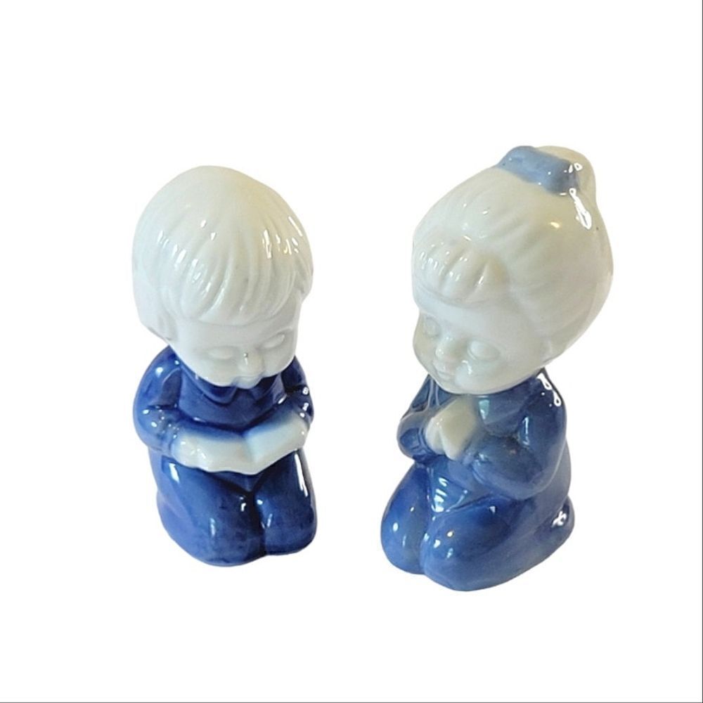 Vintage Lego Praying Girl & Kneeling Boy Porcelain Figurines Made in Japan